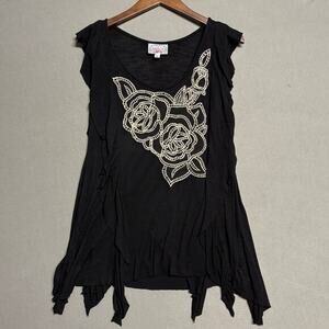 BARASCHI Black Rose‎ Embellished Tunic Top Assymetrical XS y2k romantic look